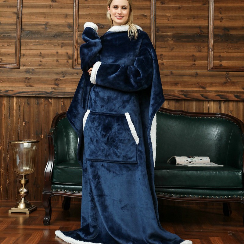 Hoodie Women Oversized - Superlange Doppelte Warme Flanell-Decke mit Ärmeln