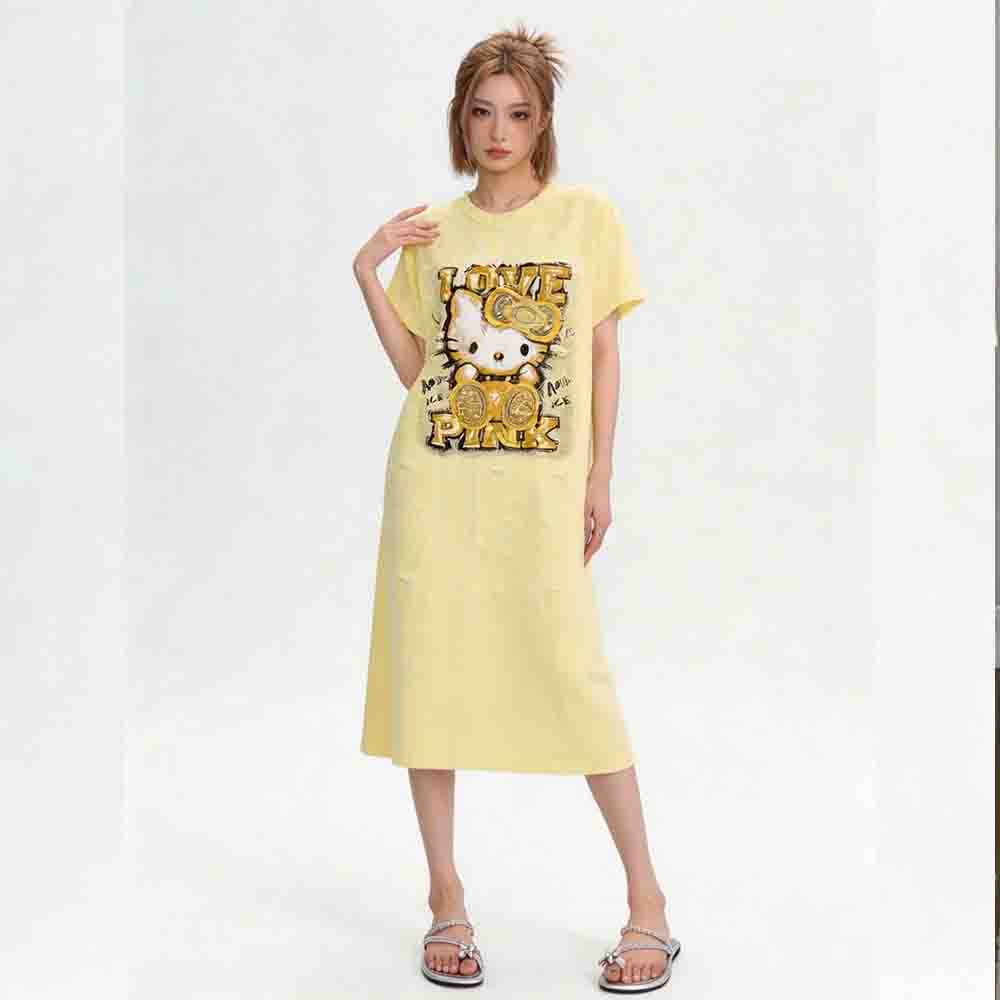 Women'S Fashion Pajamas - Hello Kitty Damen-Pyjama, niedliches Kawaii-Cartoon-Nachthemd mit