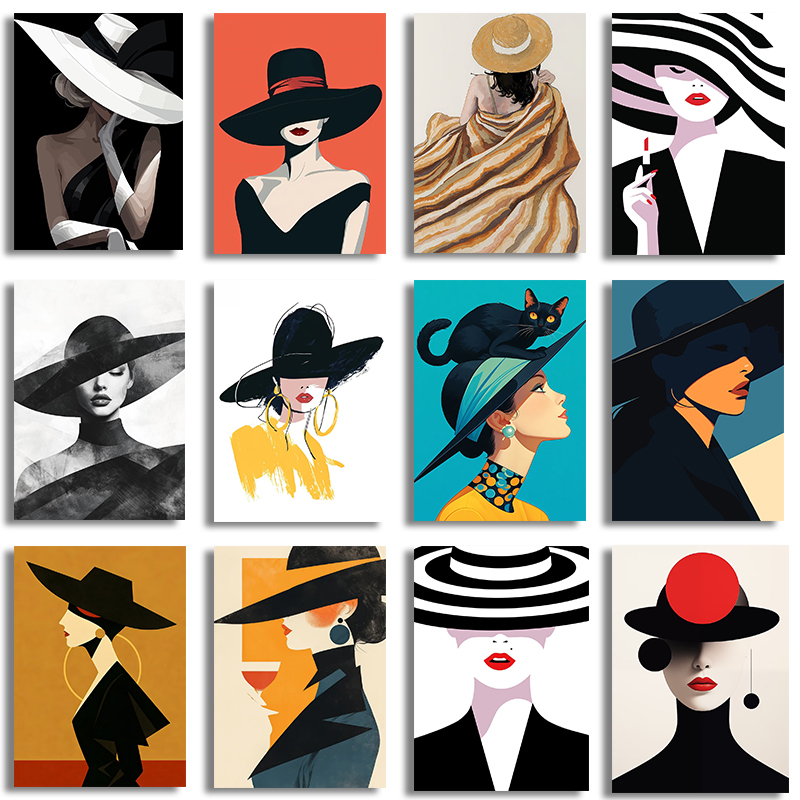 Women Fashion Hats - 1 Stück rahmenlose Leinwand, modische, schöne