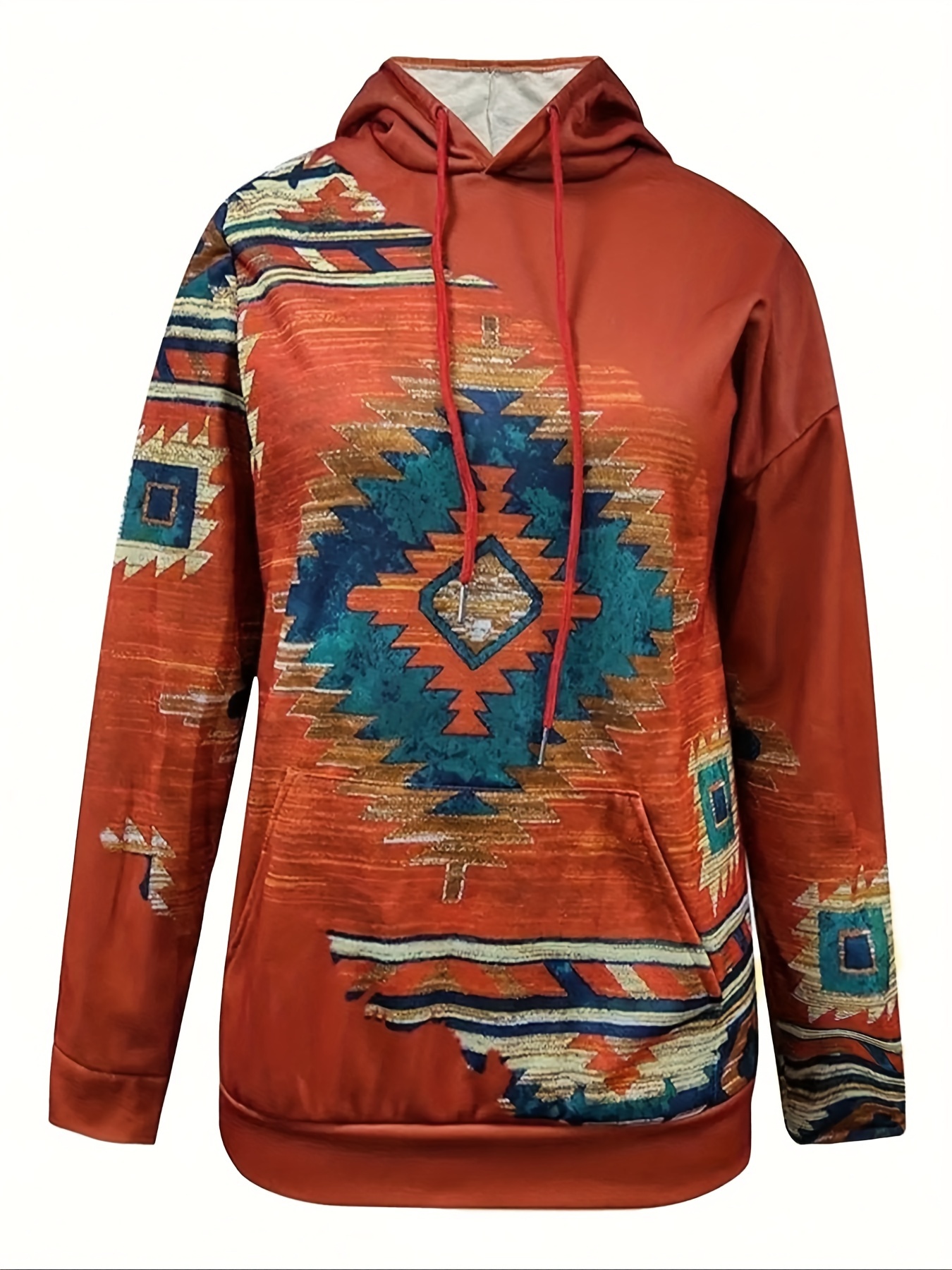 Hoodie Women Oversized - Damen Übergröße Rostfarbener Western Azteken Tribal