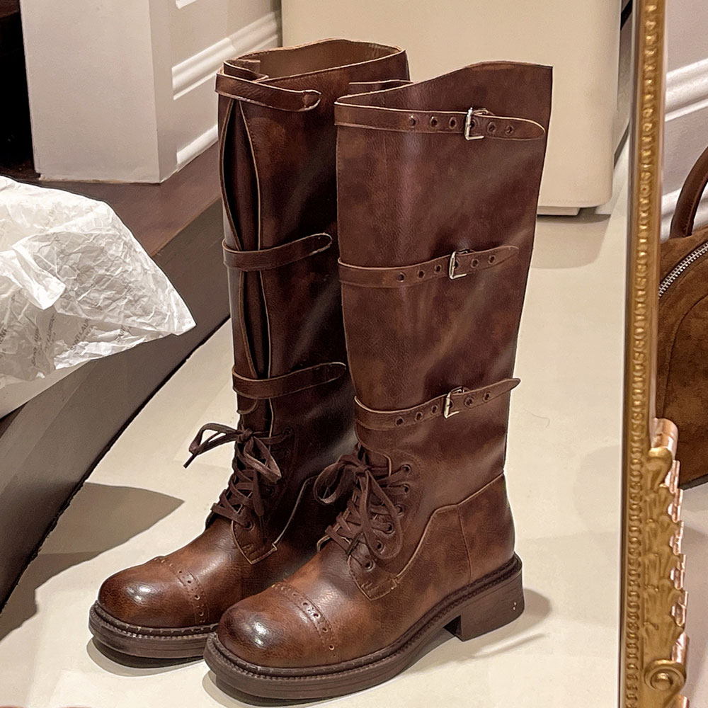Women Fashion Youtube - Frauen Kniehohe Stiefel Vintage Gürtel Schnalle