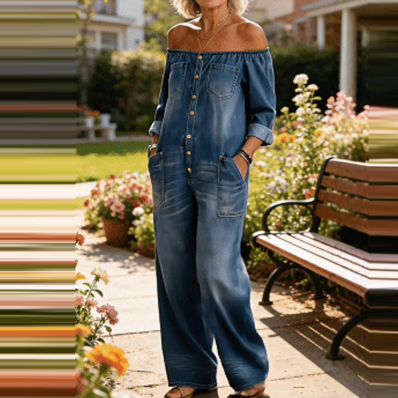 Women'S Fashion Vintage Off Shoulder Long Sleeve Jumpsuit - Damen Mode Streetwear Langarm Loser Playsuit