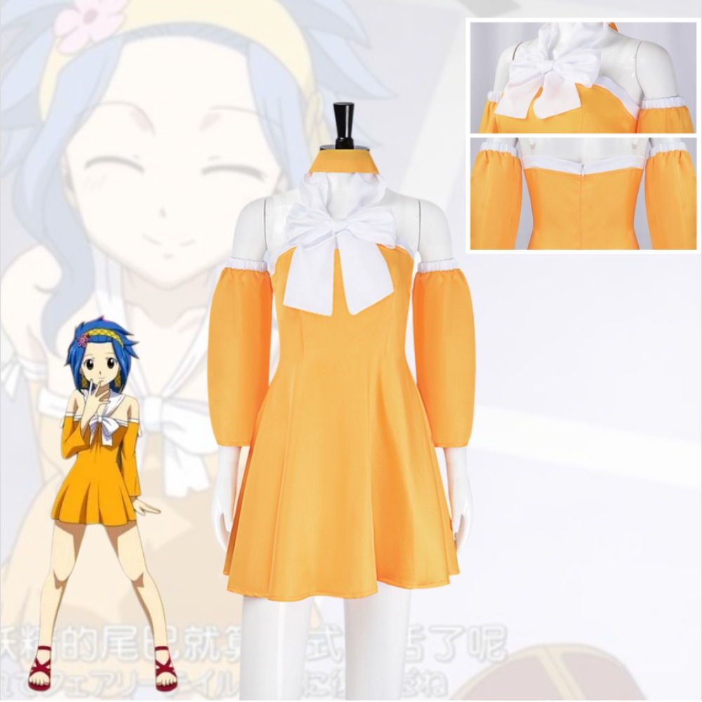 Off Shoulder Top - Fairy Tail Levy McGarden Cosplay-Kostüm, orangefarbenes