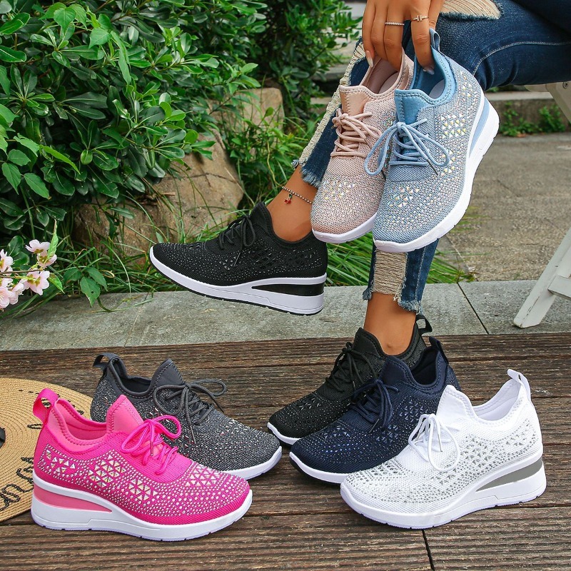 Women'S Fashion Tennis Shoes - Damen-Sneaker 2026: Atmungsaktive Mesh-Schuhe mit Glitzersteinen,