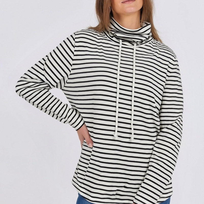 Women'S Fashion Sweatshirts - Damen Übergrößen Modischer Freizeitpullover Schwarz-Weiß Gestreift