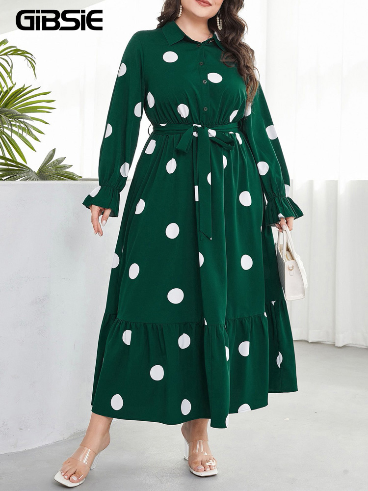 GIBSIE Übergröße Polka Dot Hem – Belted Shirt Dress Bewertung und Preis