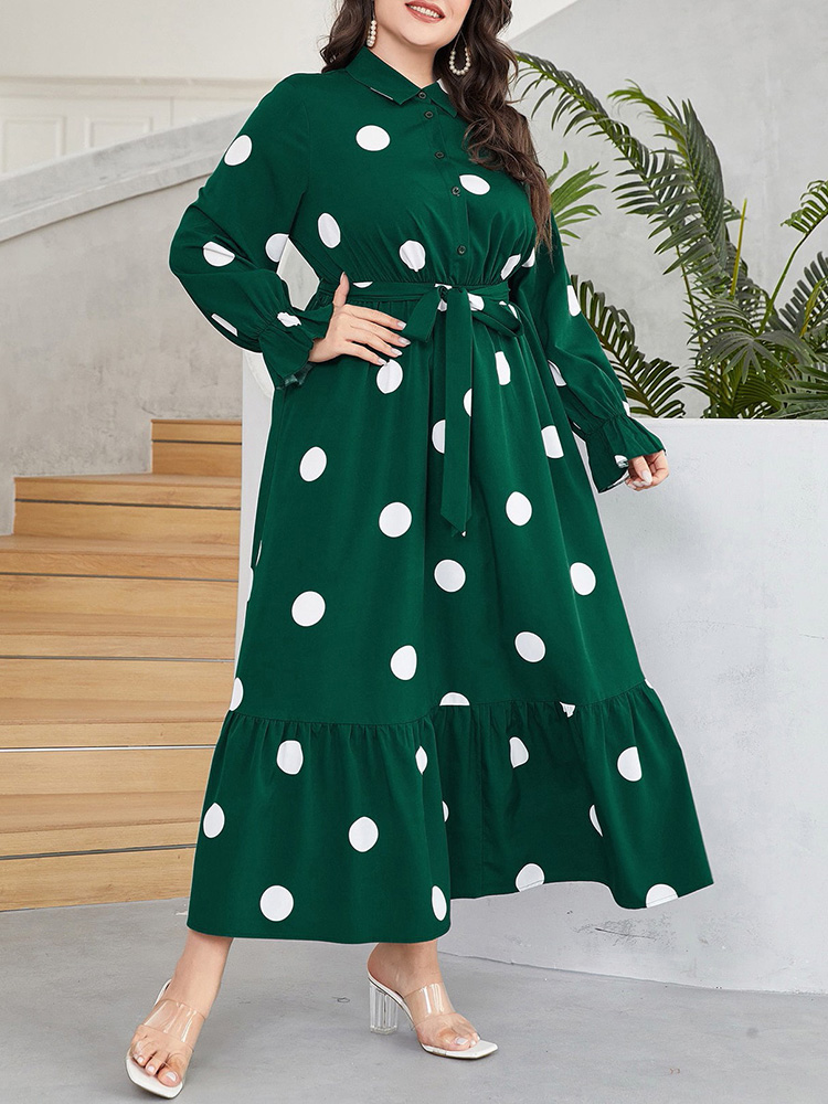 GIBSIE Übergröße Polka Dot Hem – Belted Shirt Dress Bewertung und Preis