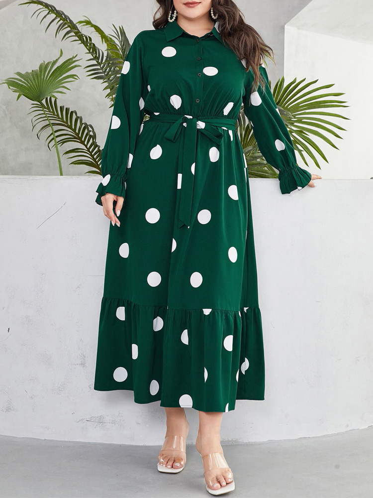 GIBSIE Übergröße Polka Dot Hem – Belted Shirt Dress Bewertung und Preis